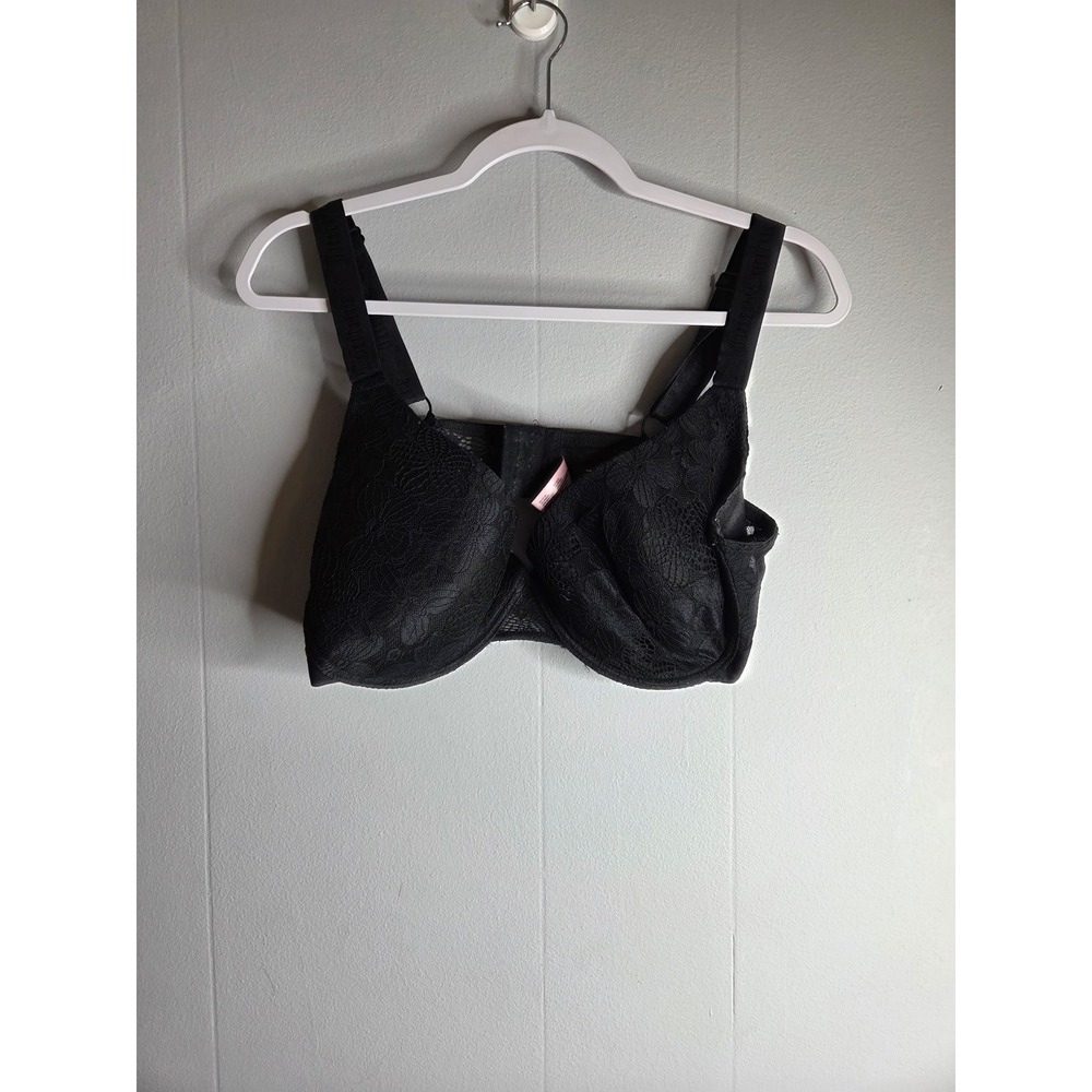 Juicy Couture Black Floral Lace Underwire Bra Logo Straps‎ 42D 6913-65